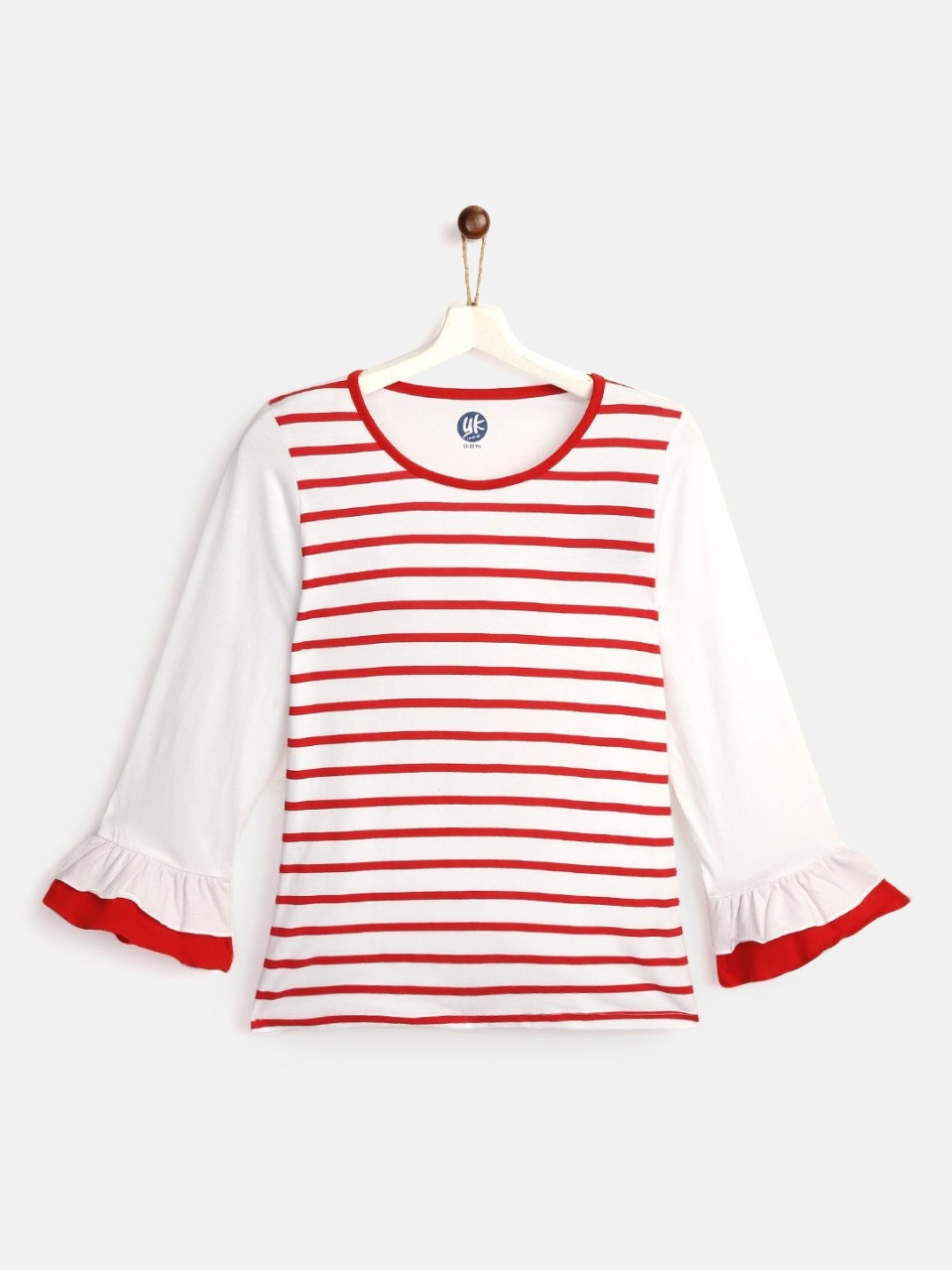 YK Girls Striped Bell Sleeves Pure Cotton Regular Top