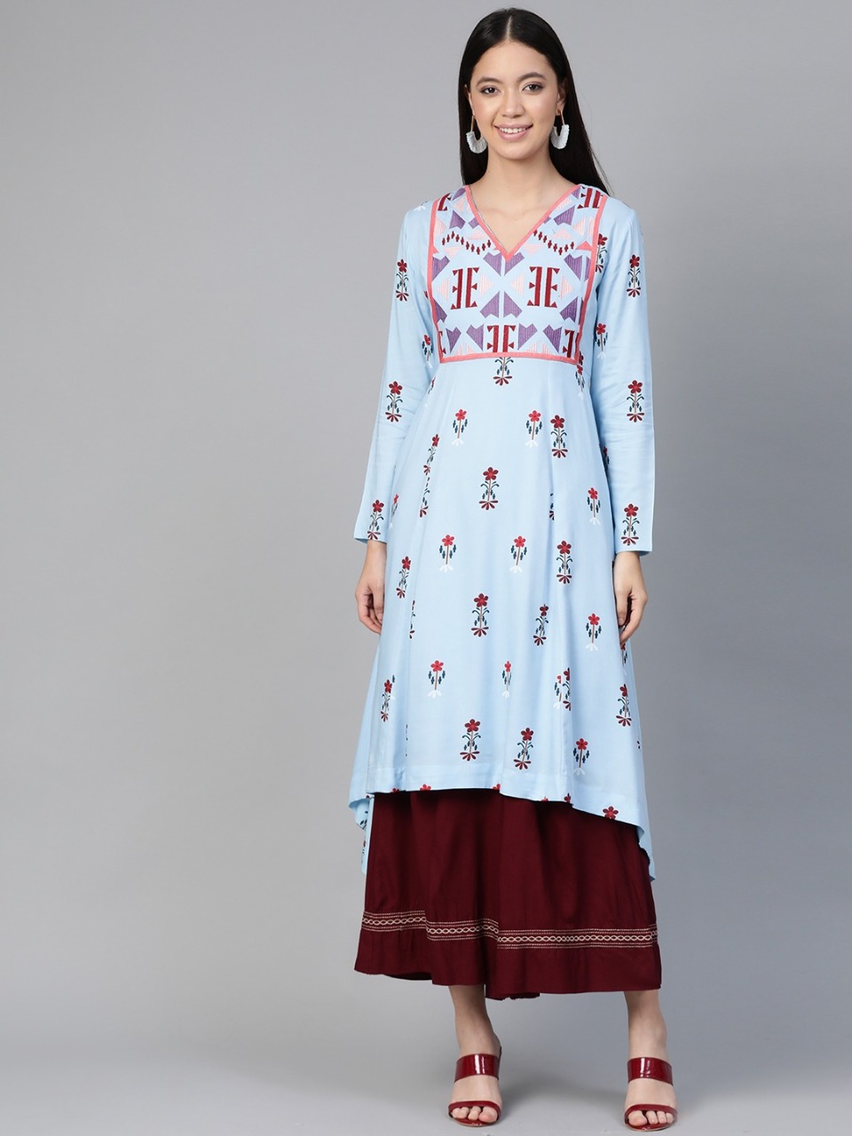 HERE&NOW Women Printed High-Low A-Line Kurta