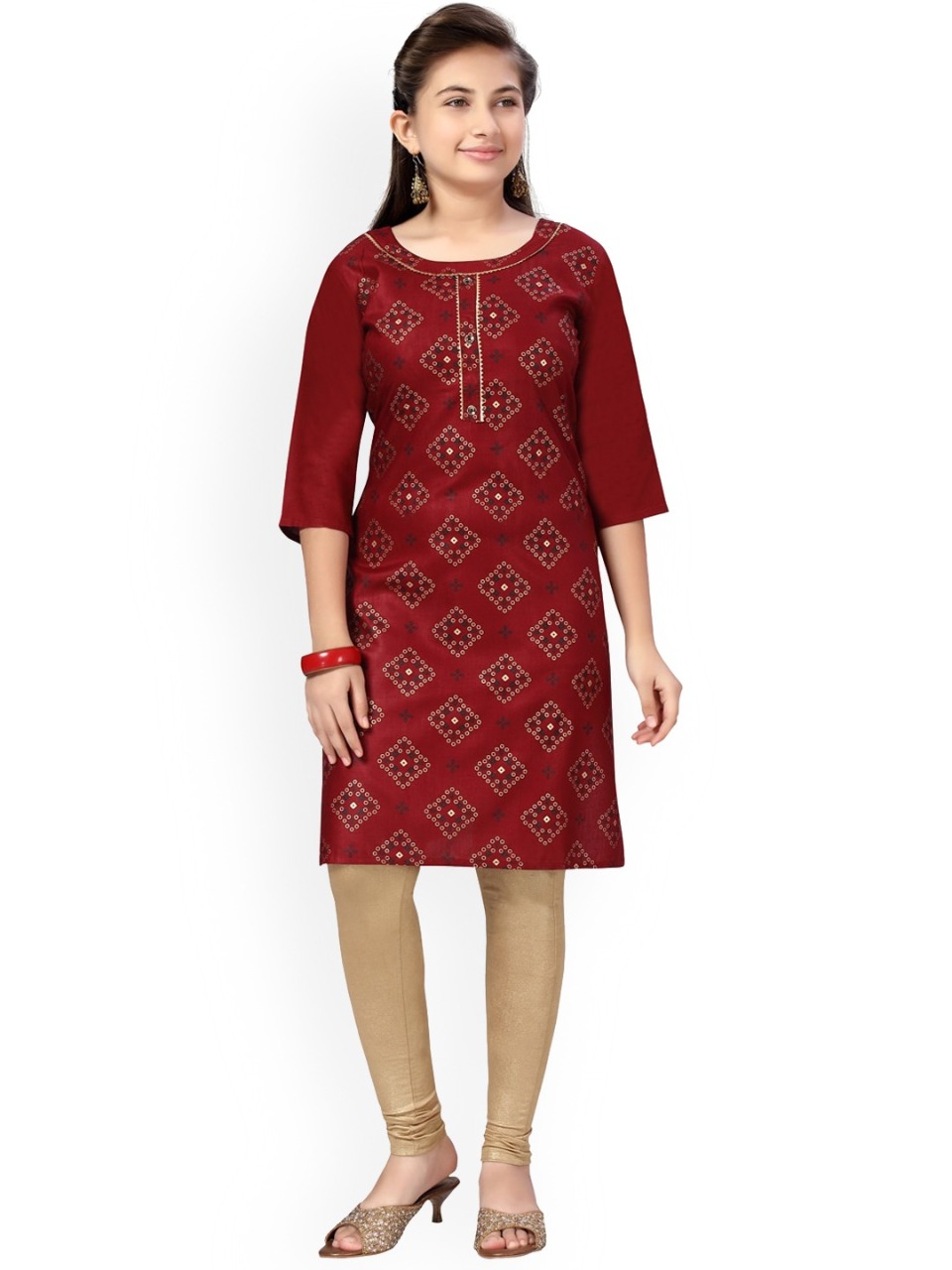 Aarika Girls Ethnic Motifs Printed Pure Cotton Kurta with Churidar