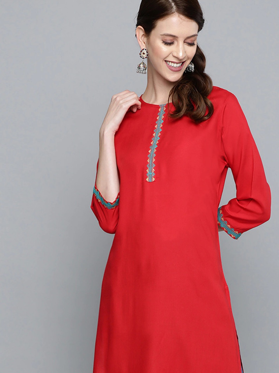 HERE&NOW Women Red Solid Straight Kurta