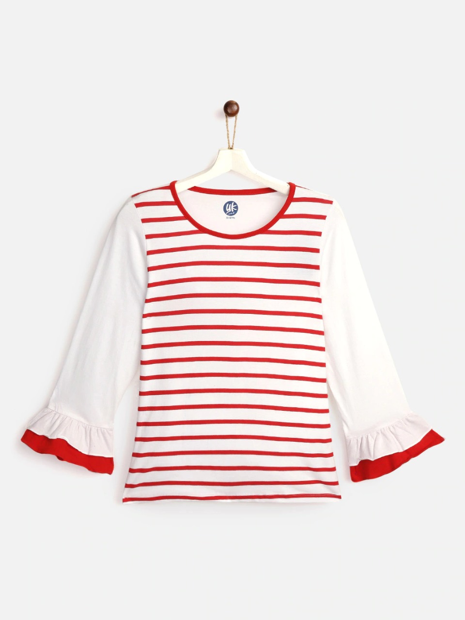 YK Girls Striped Bell Sleeves Pure Cotton Regular Top