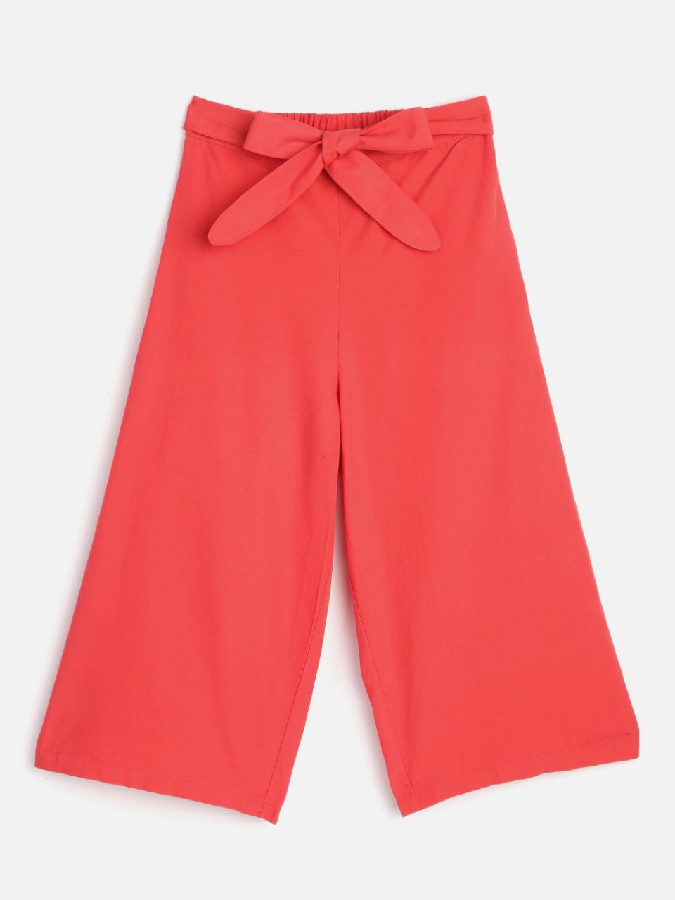 YK Girls Red Pure Cotton Regular Fit Solid Culottes