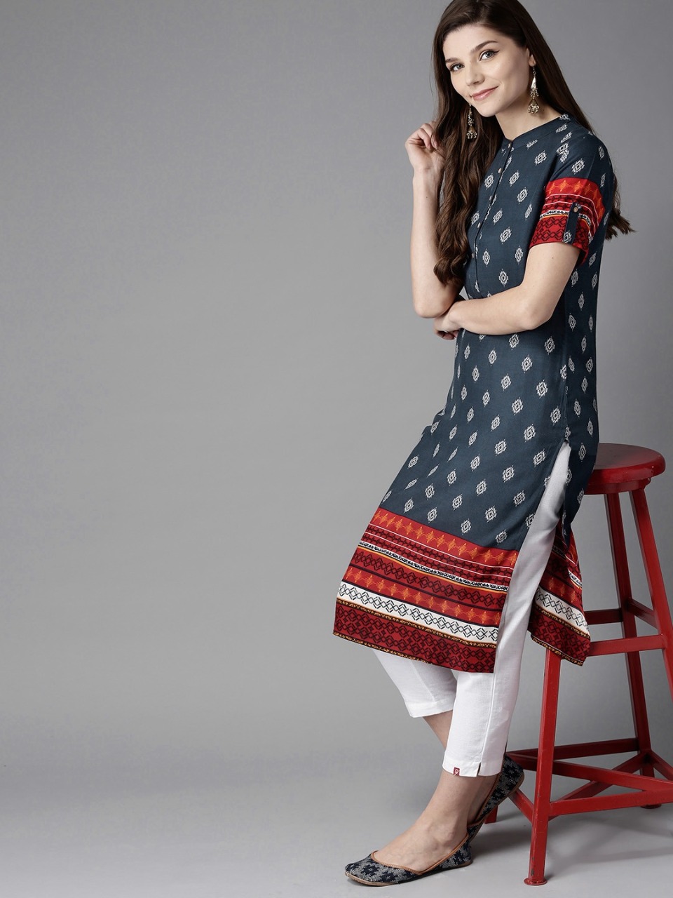 HERE&NOW Geometric Printed Viscose Kurta