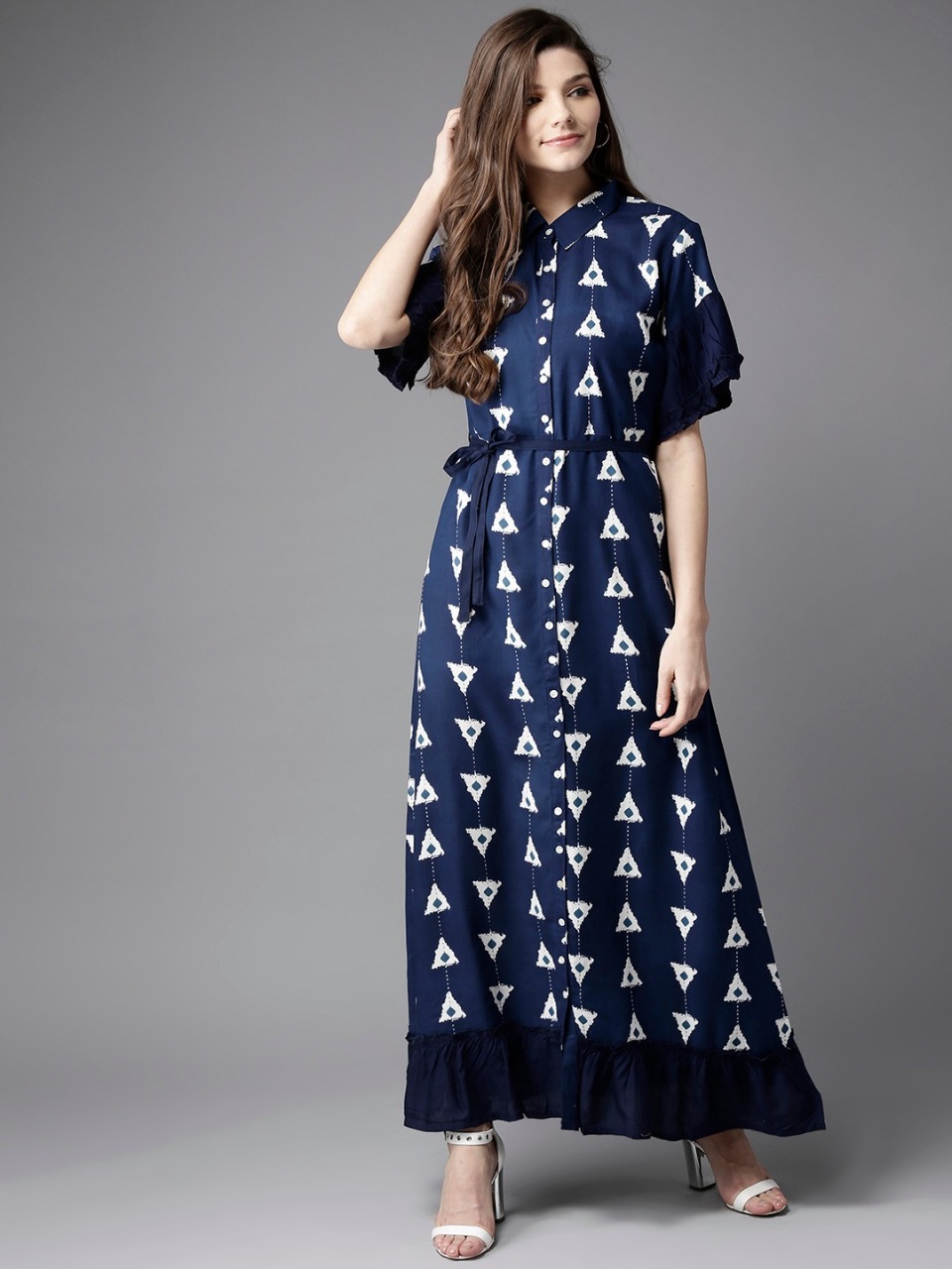 HERE&NOW Geometric Printed Maxi Shirt Dress