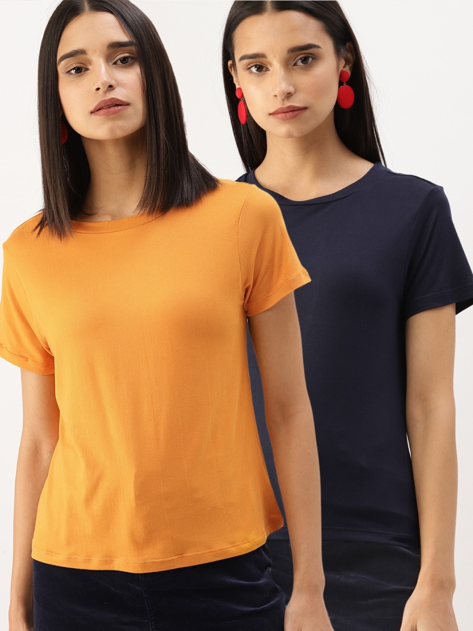 DressBerry Women Solid Set Of 2 Round Neck T-shirts