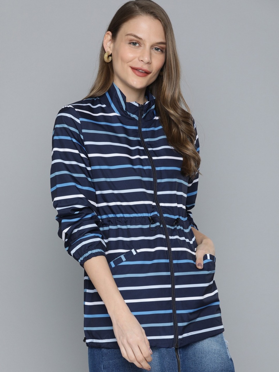 Mast & Harbour Women Striped Longline Tailored Jacket