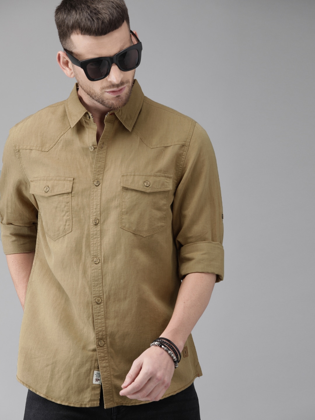 Roadster Men Regular Fit Solid Casual Linen Sustainable Shirt