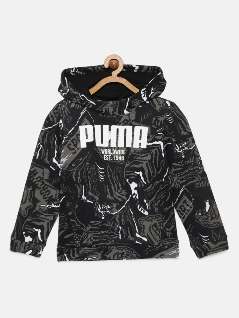 Puma Boys Black Printed Alpha AOP Hooded Sweatshirt