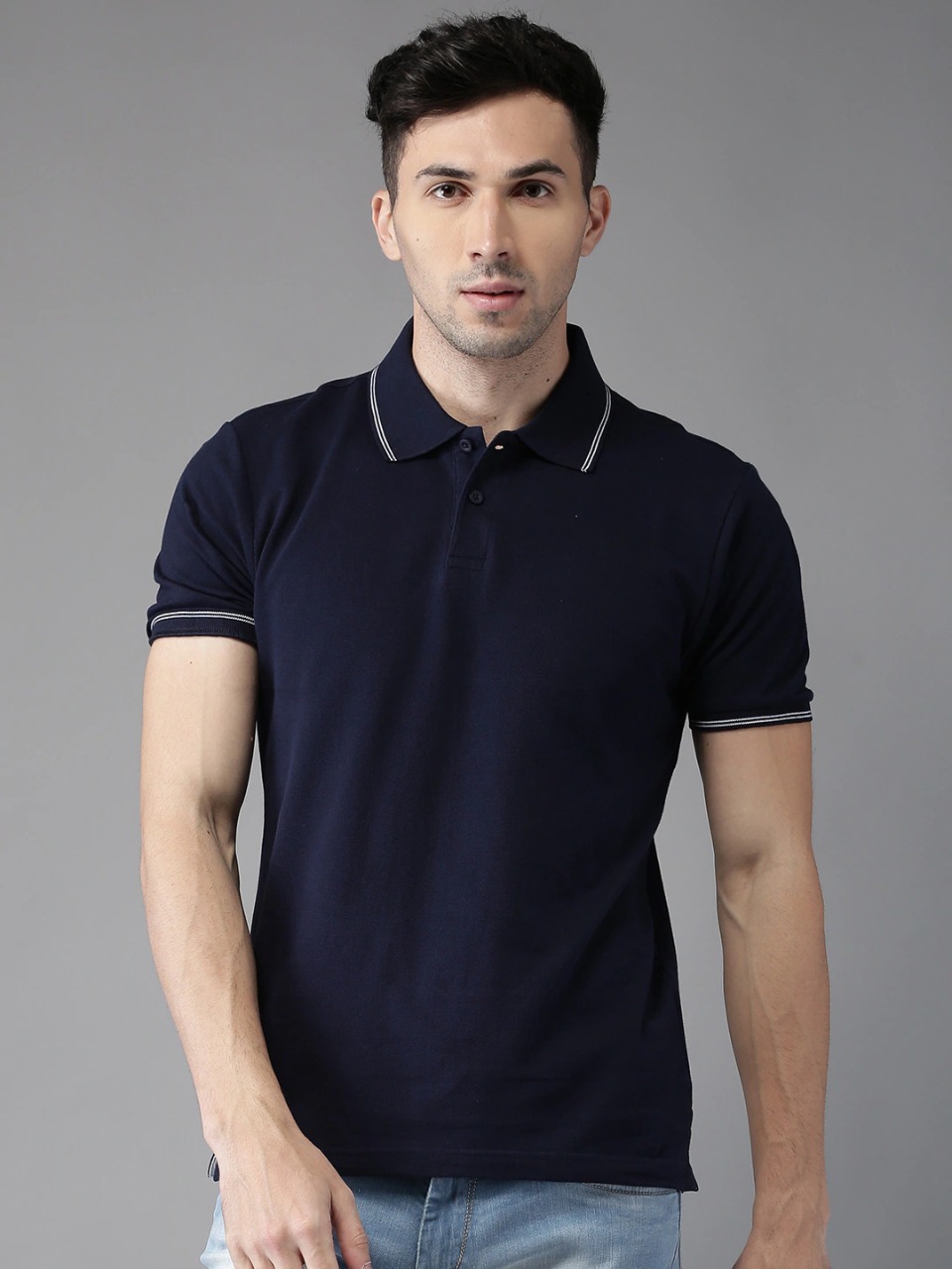 HERE&NOW Men Polo Collar Cotton Pure Cotton T-shirt