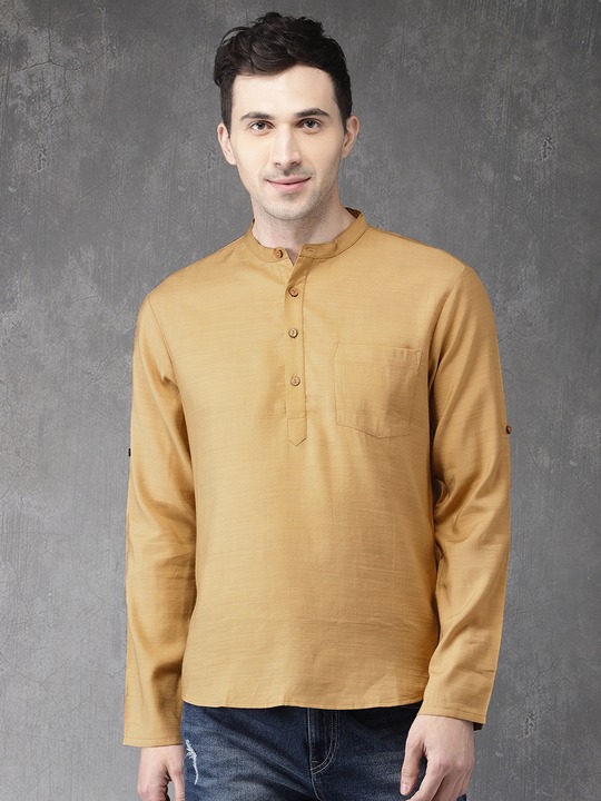 Anouk Men Beige Solid Straight Kurta