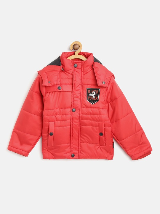 Orewa Boys Red Solid Hooded Padded Jacket