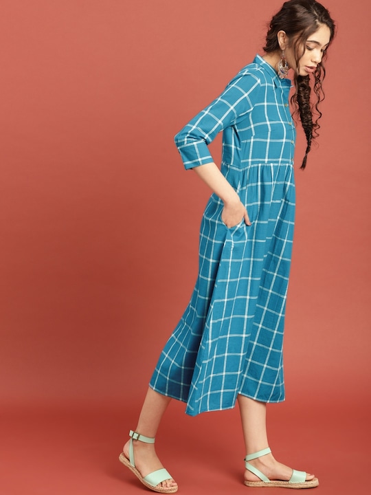 Taavi Women Checked Cotton Woven Sustainable Kurta