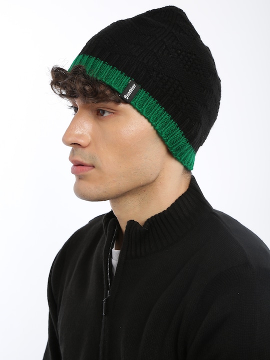 Roadster The Lifestyle Co Black & Green Colorblocked Beanie