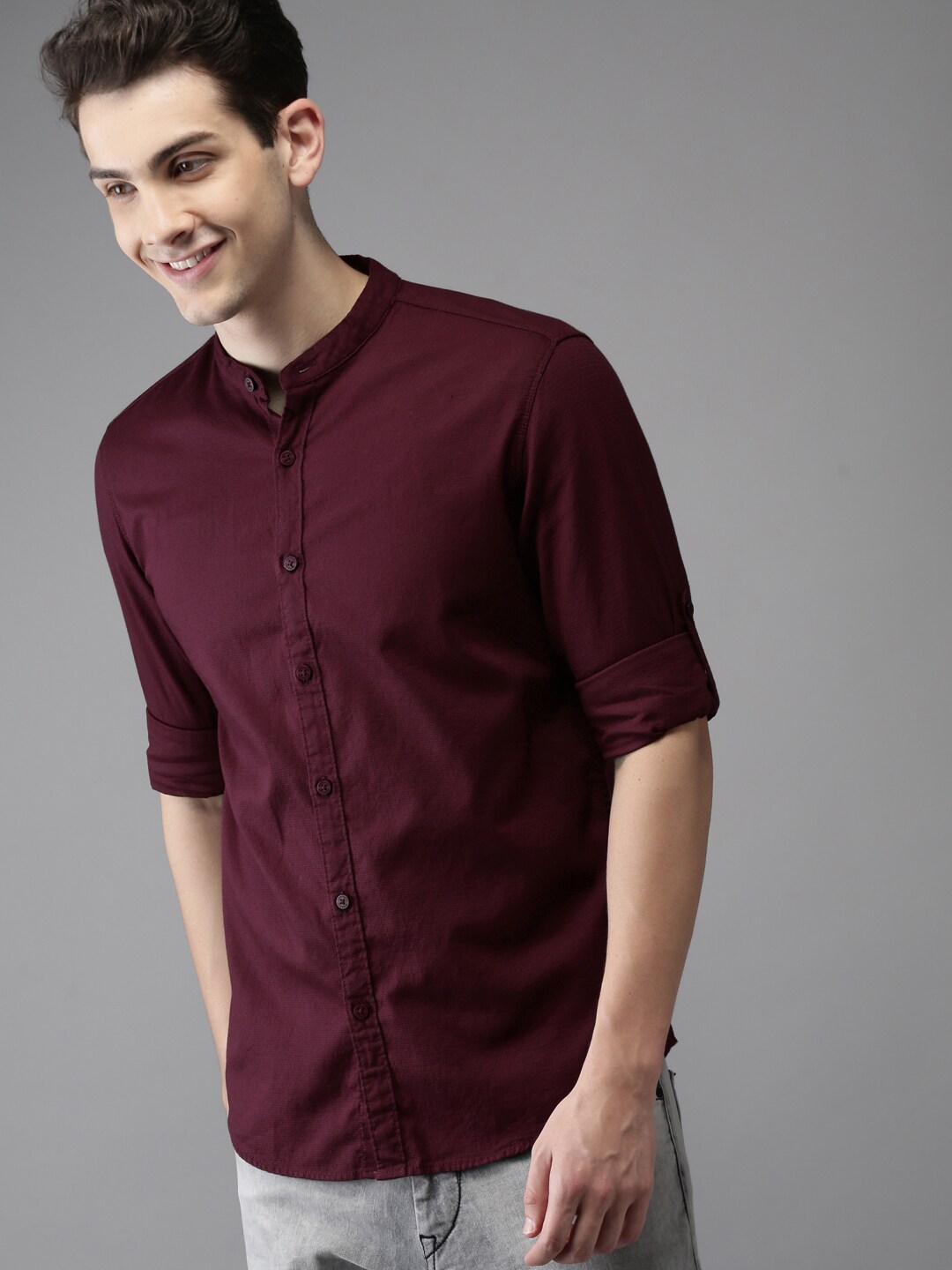 HERE&NOW Men Maroon Pure Cotton Casual Shirt