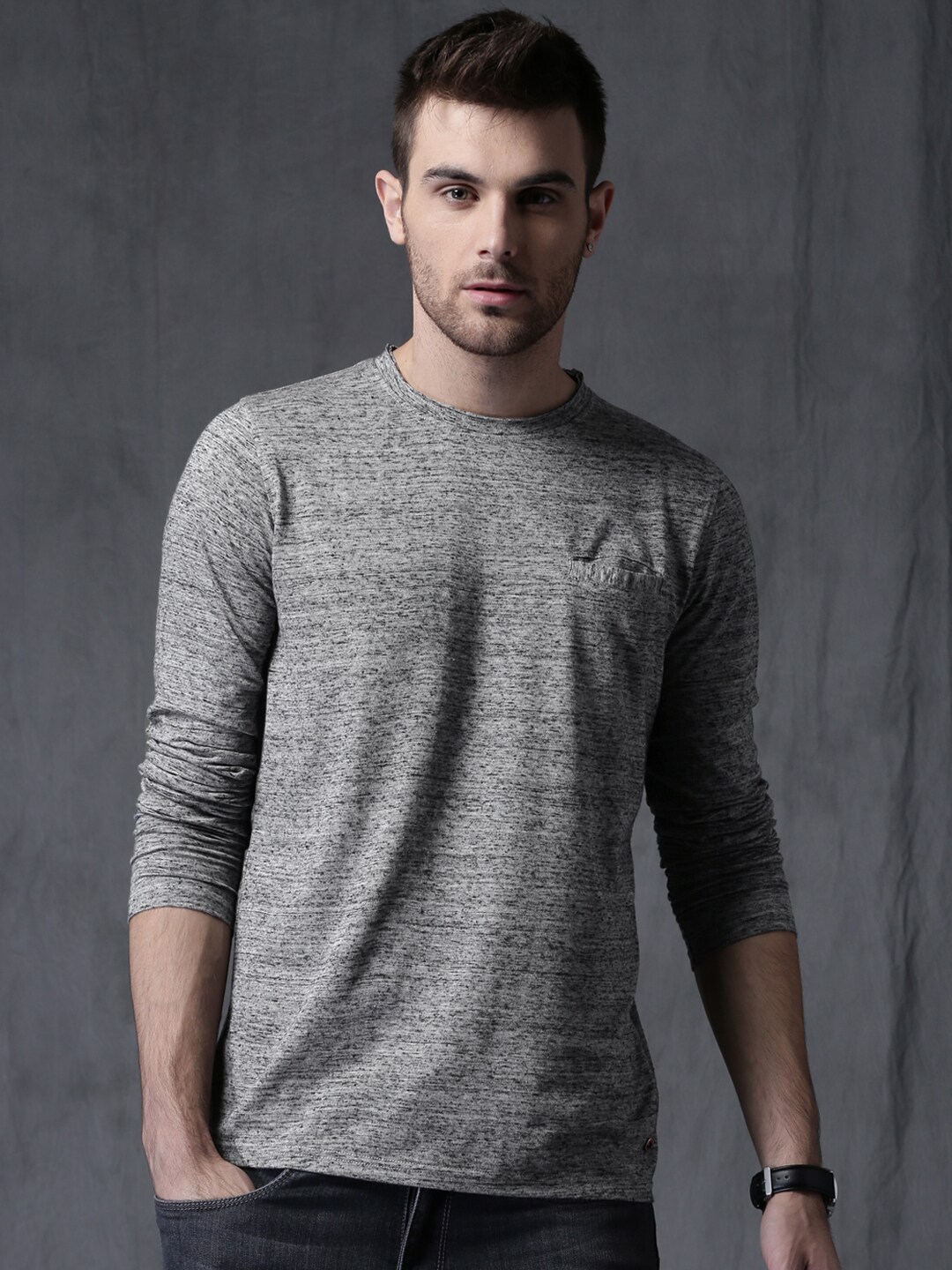 WROGN Men Self Design Welt Pocket T-shirt