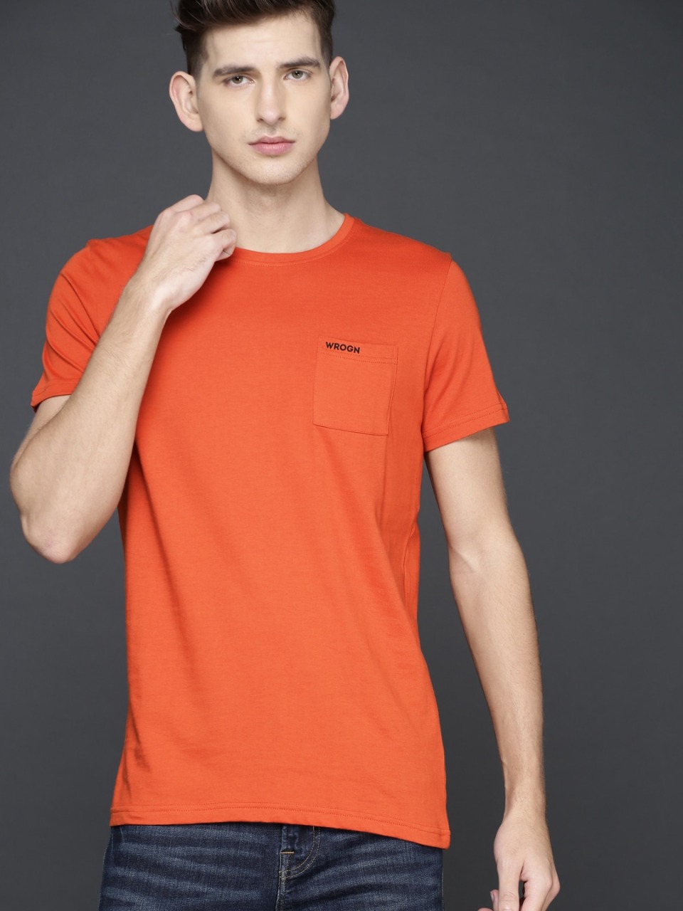 WROGN Men Solid Slim Fit Round Neck Pure Cotton T-shirt