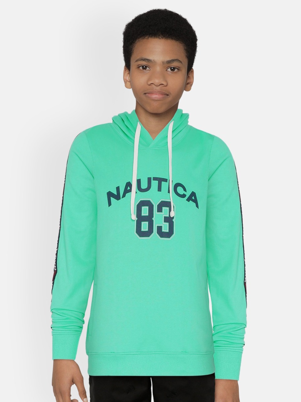 Nautica Boys Green Printed Hooded Sweatshirt