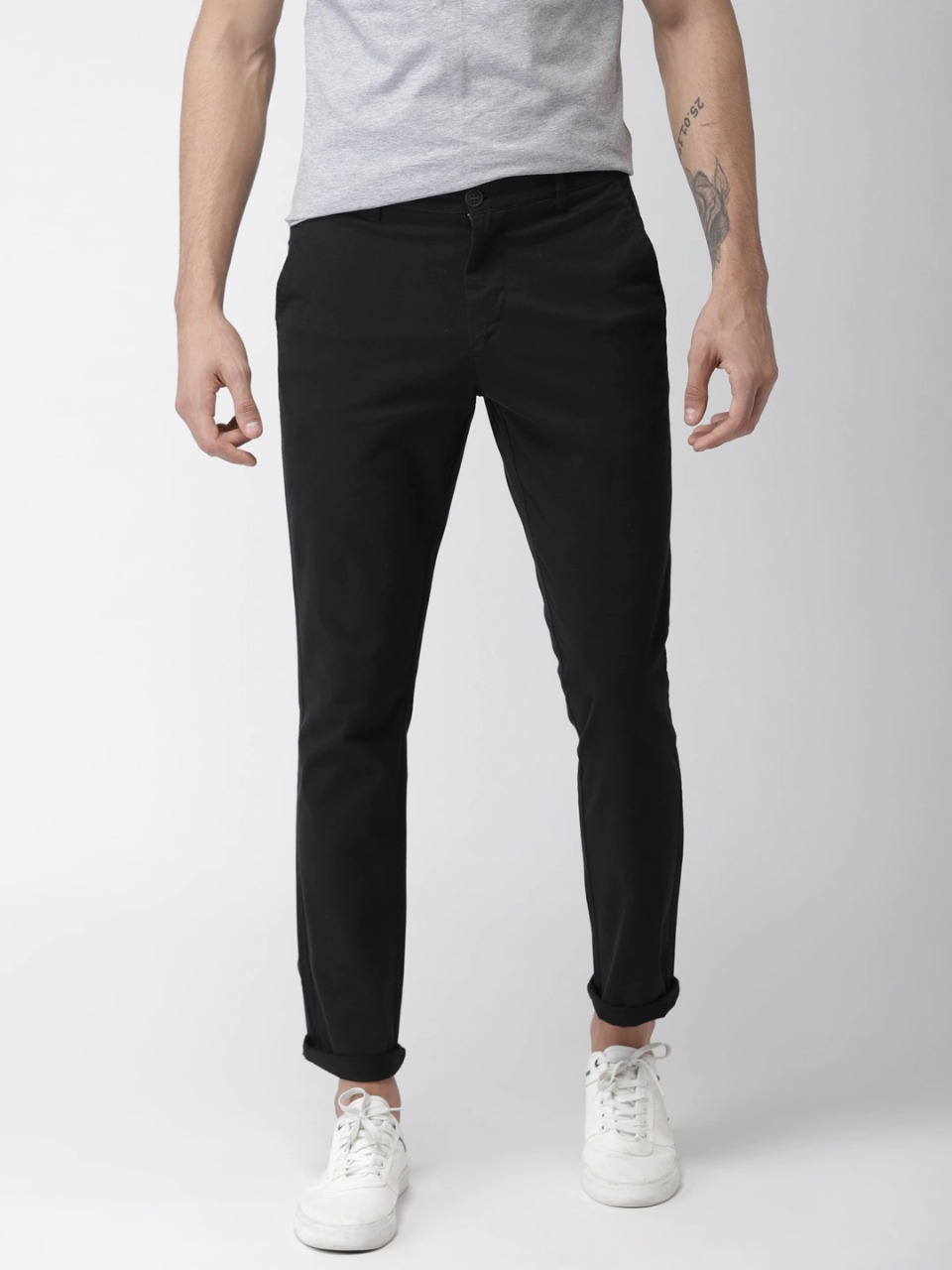 Mast & Harbour Men Black Slim Fit Solid Chinos