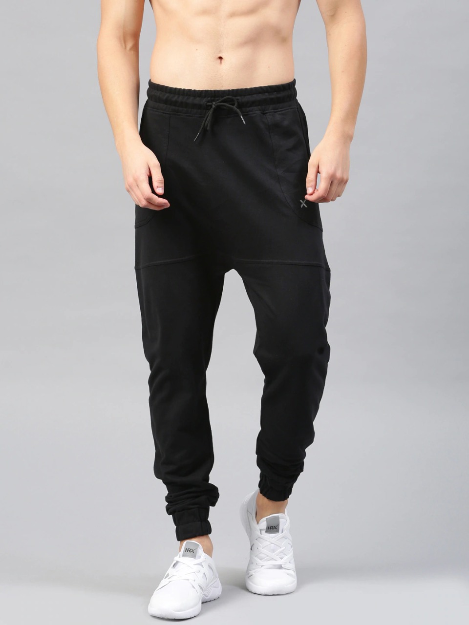 HRX Black Drop-Crotch Track Pants