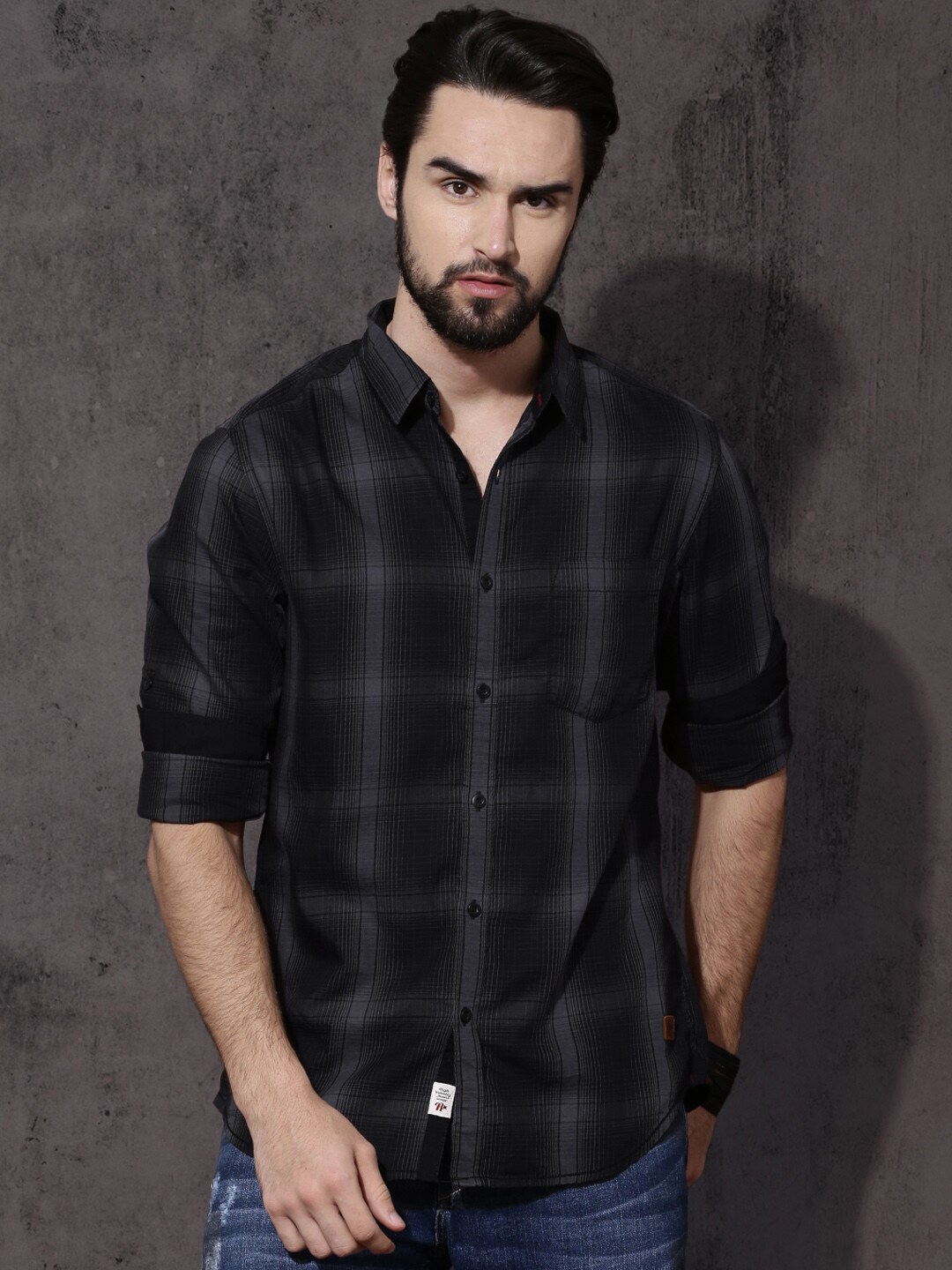 Roadster Men Shadow Check Sustainable Casual Shirt