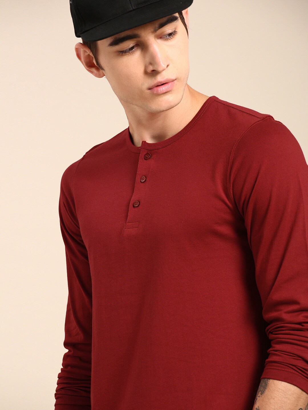 ether Men Henley Neck Cotton Pure Cotton T-shirt