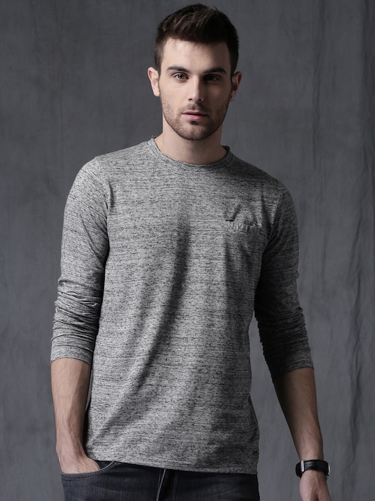WROGN Men Self Design Welt Pocket T-shirt