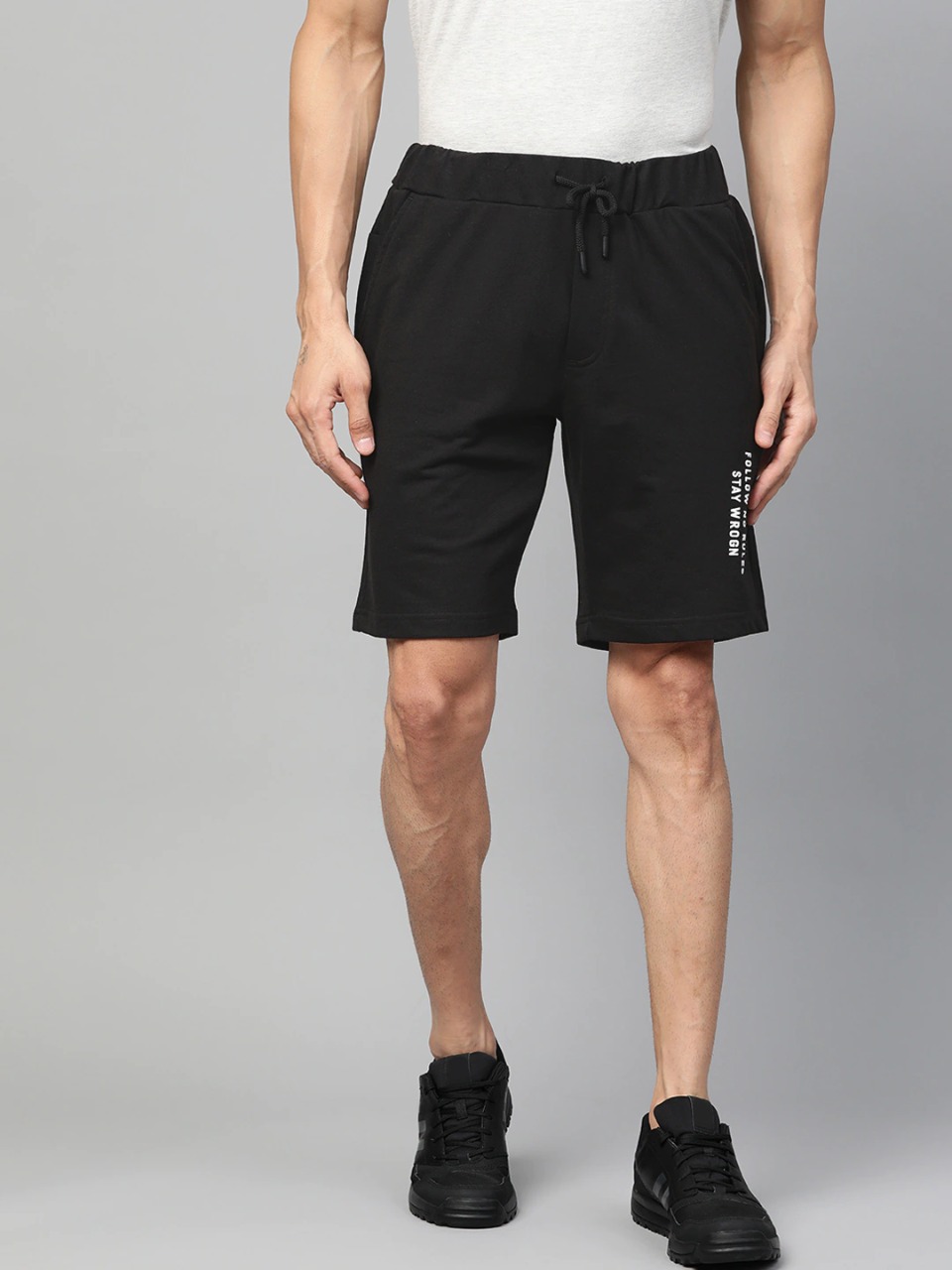 WROGN Men Black Solid Regular Shorts