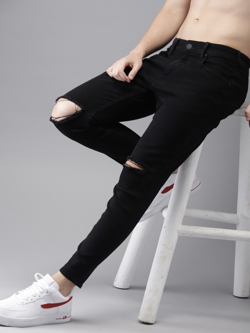 Moda Rapido Men Ankle Slim Tapered Fit Mid-Rise Slash Knee Stretchable Jeans