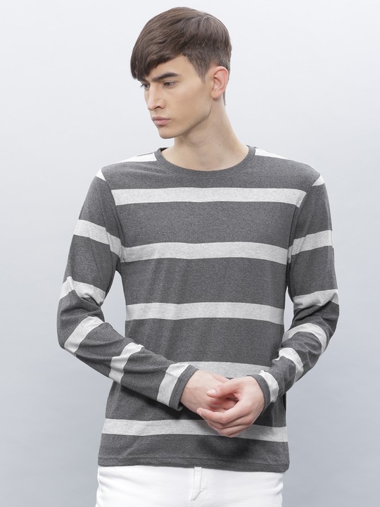 ether Men Striped Pure Cotton T-shirt