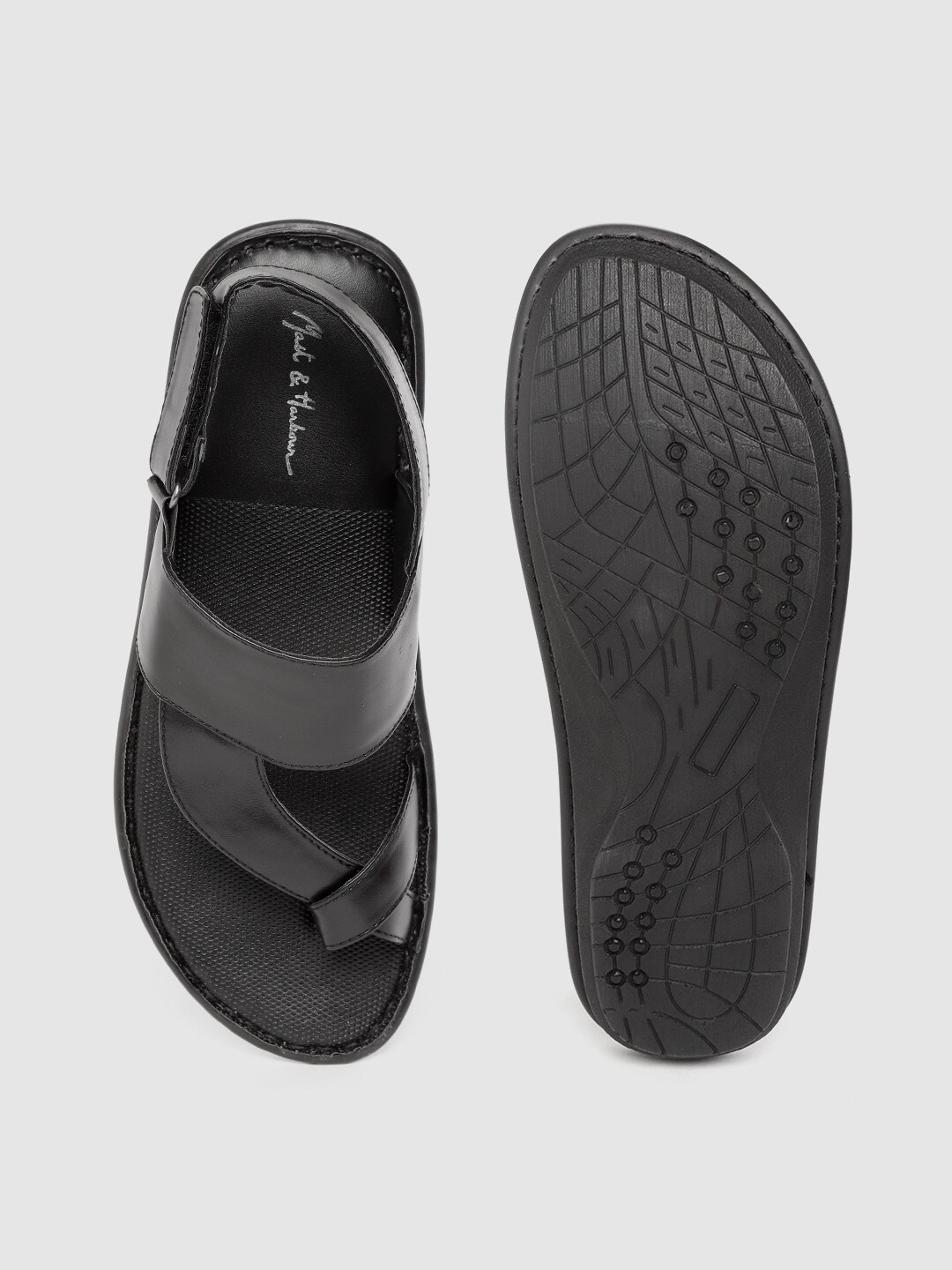 Mast & Harbour Men Black One Toe Comfort Sandals