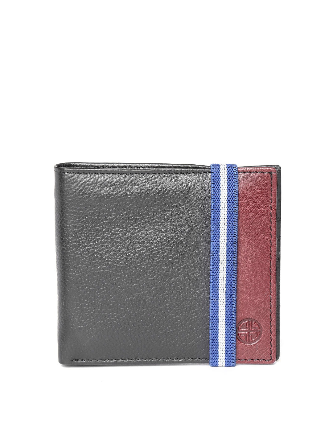 Carlton London Men Solid Leather Two Fold Wallet with Elasticated Closure