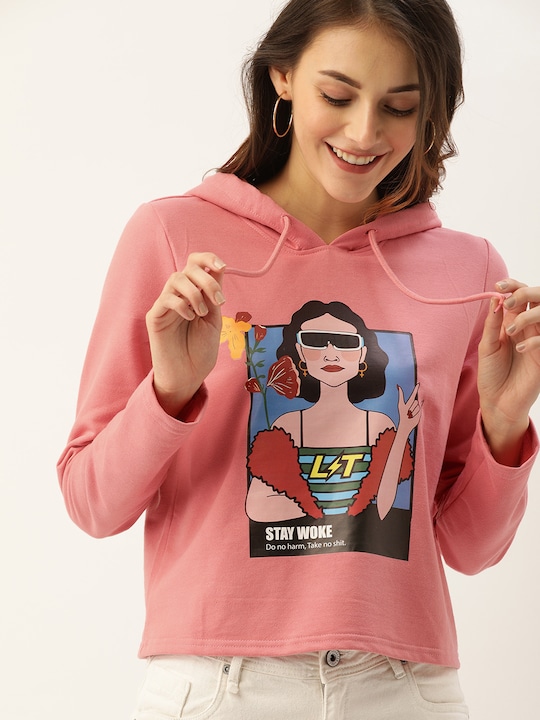 DressBerry Women Graphic Printed Hooded Sweatshirt