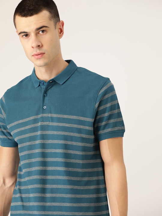 ether Men Striped Polo Collar Pure Cotton T-shirt