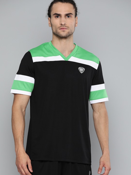 HRX Men Black Colourblock Rapid-Dry Football Tshirt