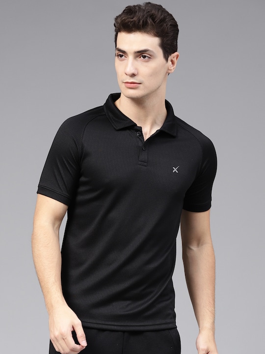 HRX Men Black Advanced Rapid Dry Raglan Polo Collar T-shirt