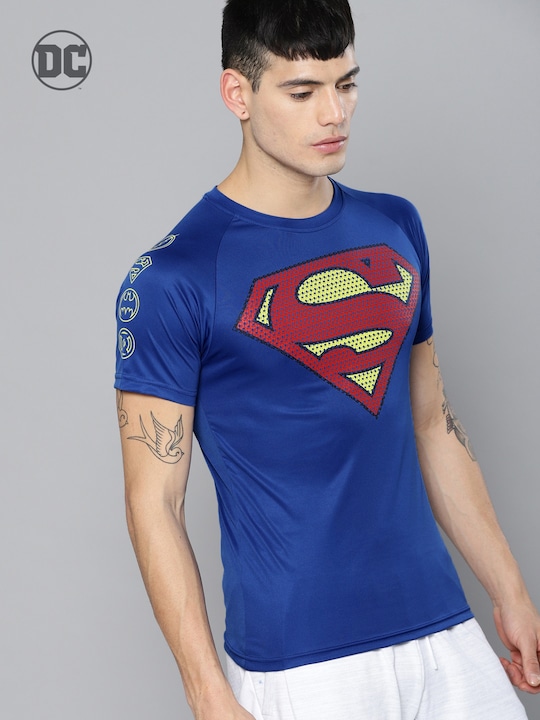 Justice League Men Blue Printed Round Neck T-shirt