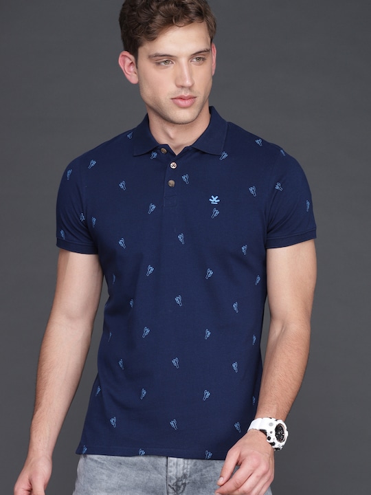 WROGN Men Slim Fit Printed Polo Collar Pure Cotton T-shirt