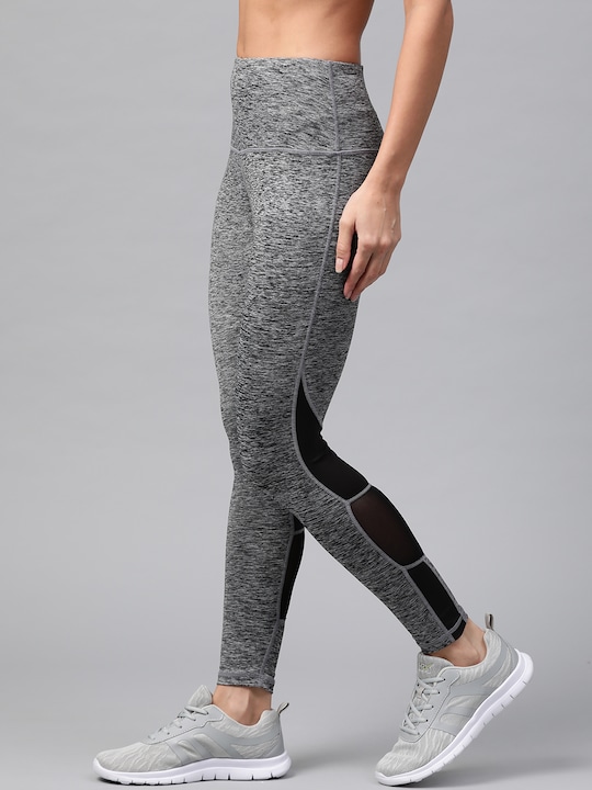 HRX Women Grey & Black Grindle Effect Tights