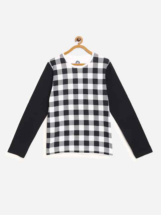 YK Boys Checked Round Neck T-shirt