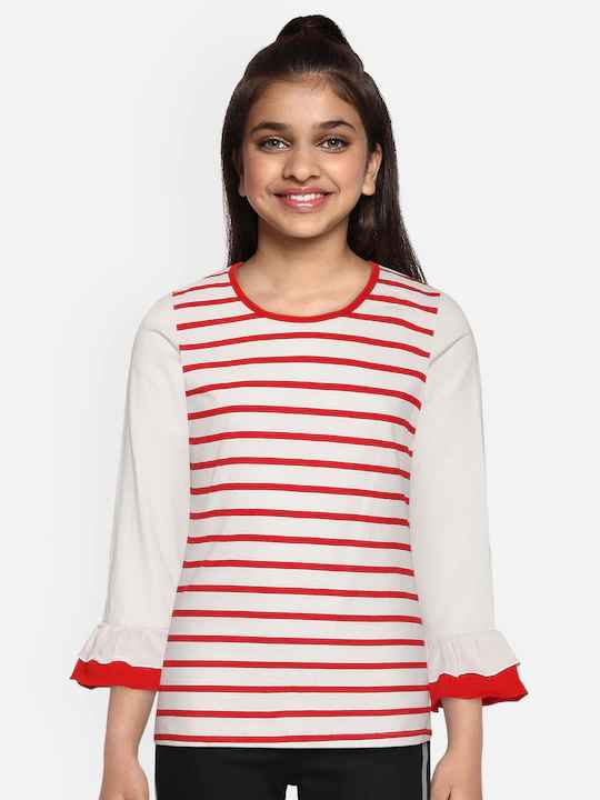 YK Girls Striped Bell Sleeves Pure Cotton Regular Top