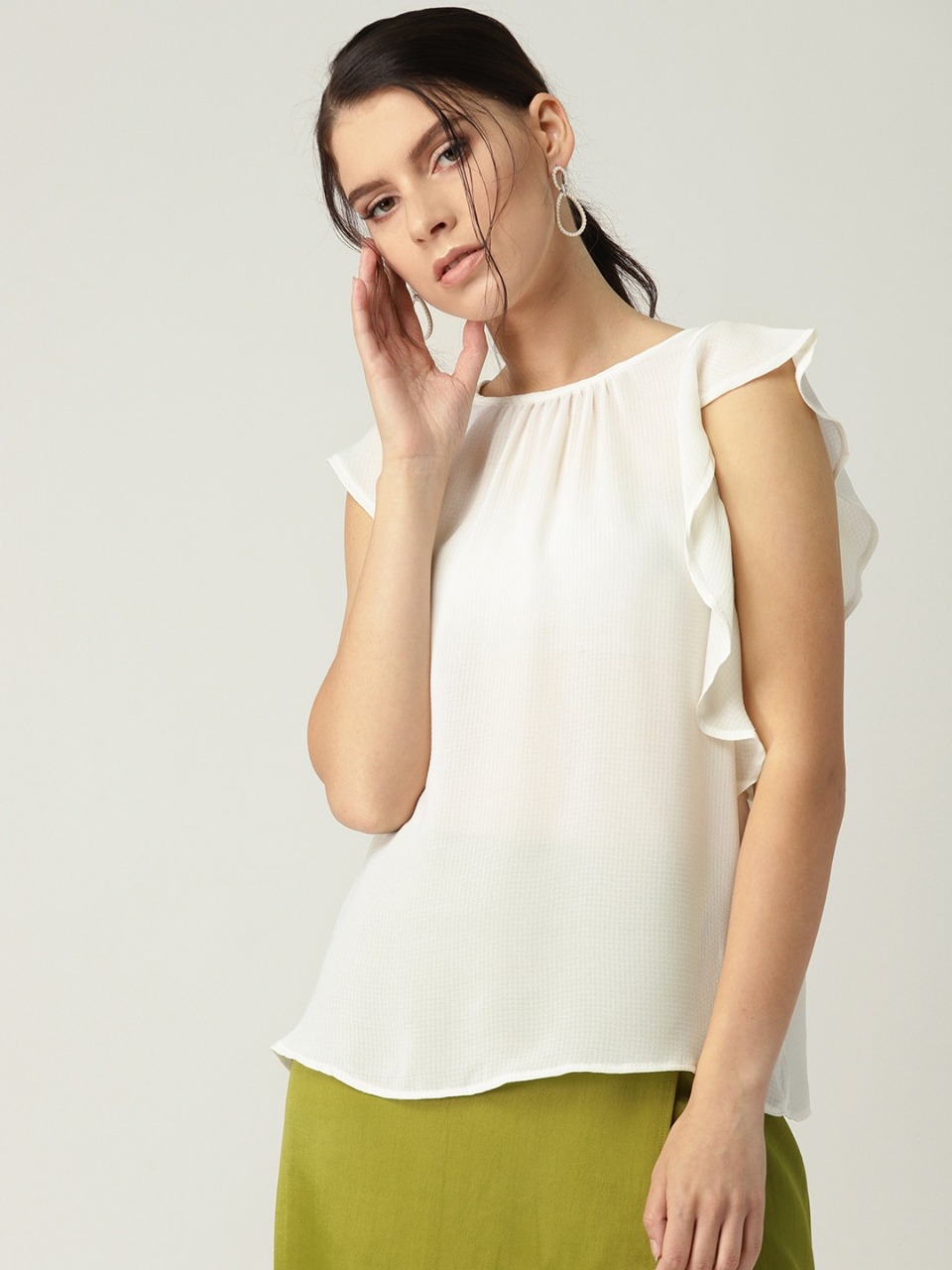 MANGO Women Off-White Solid Top