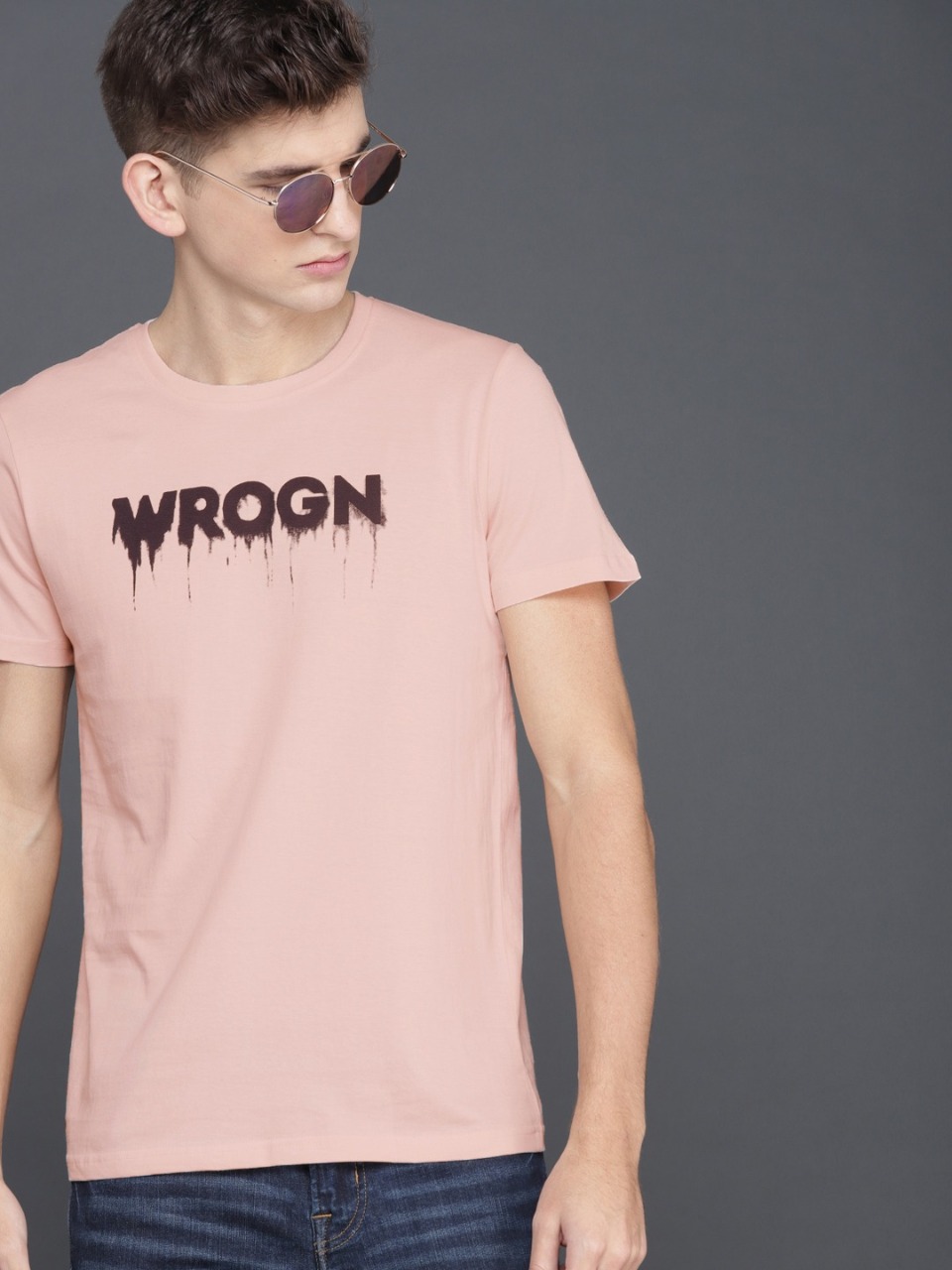 WROGN Men Printed Slim Fit Round Neck Pure Cotton T-shirt