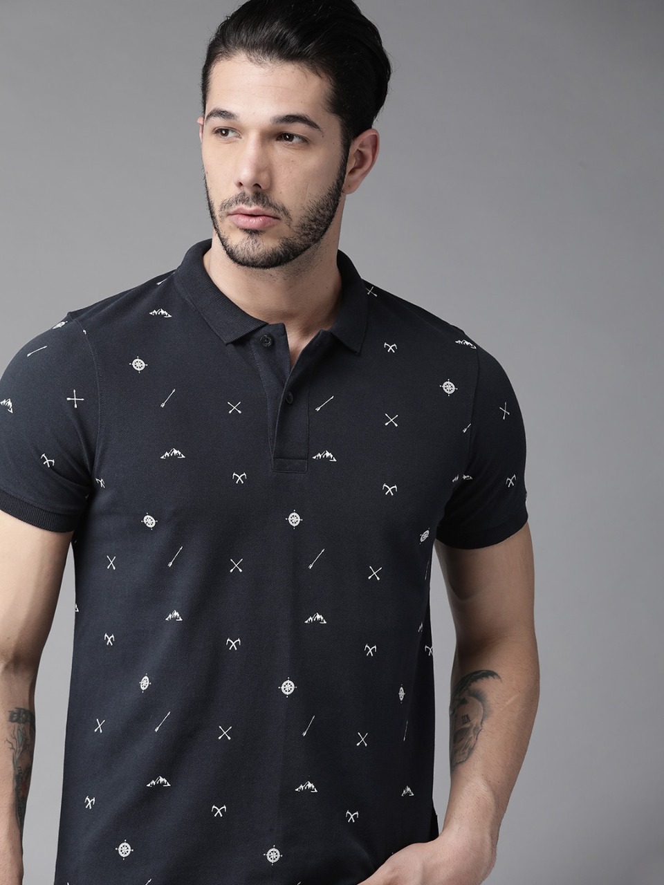 Roadster Men Printed Polo Collar T-shirt