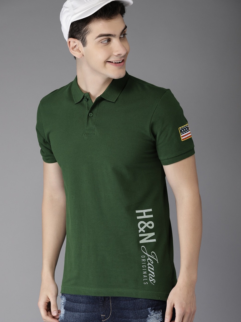 HERE&NOW Men Printed Polo Collar Pure Cotton T-shirt