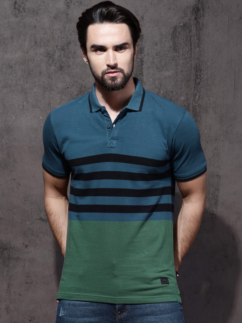 Roadster Men Striped Polo Collar Pure Cotton T-shirt