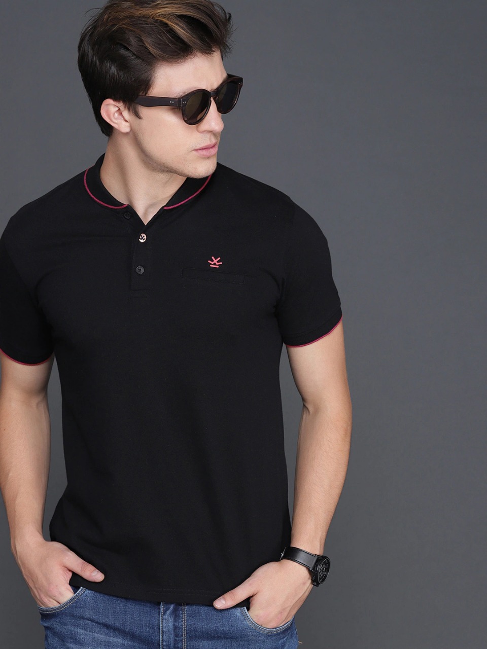 WROGN Men Black Slim Fit Cotton T-shirt