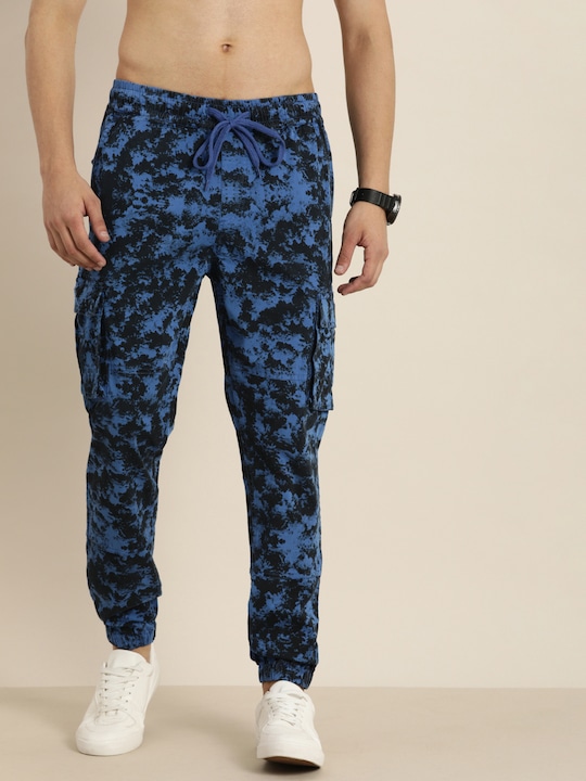 Moda Rapido Men Blue & Black Regular Fit Printed Trousers