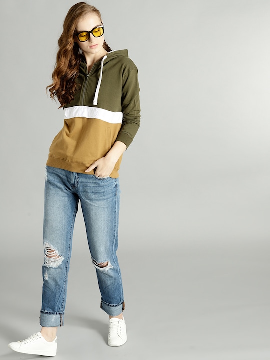 Roadster Women Colourblocked Hooded Sweatshirt