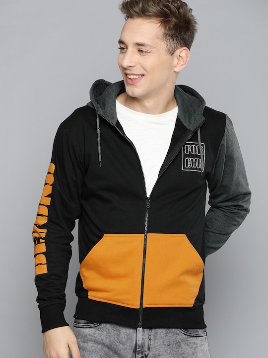 HERE&NOW Men Colourblocked Hooded Sweatshirt