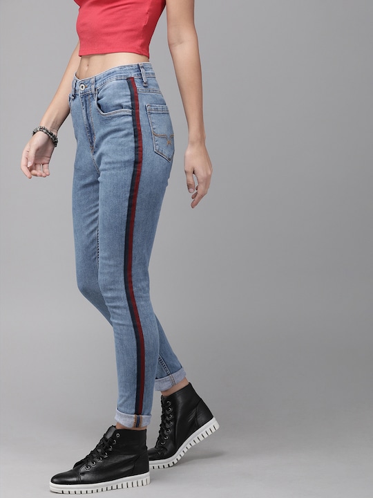  Roadster Women Fit High-Rise Side Stripe Clean Look Stretchable Jeans